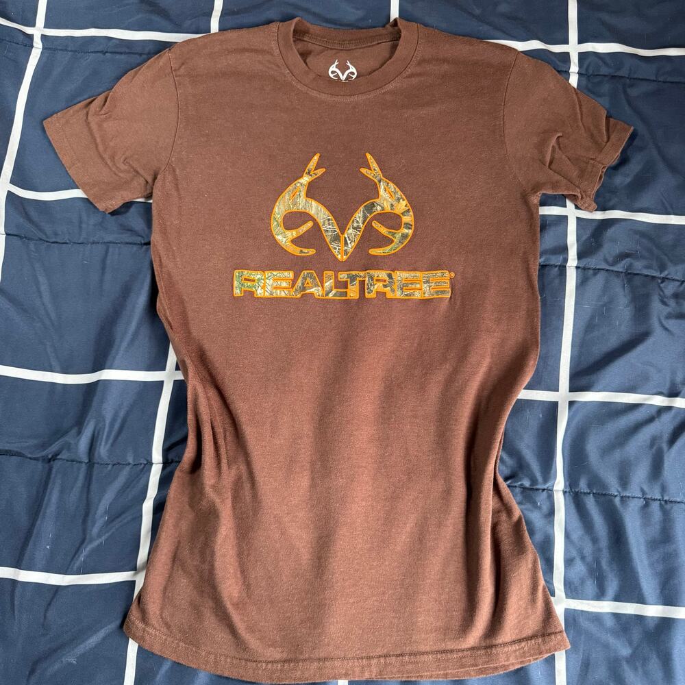 Realtree Brown Logo Graphic T Shirt Women’s Medium